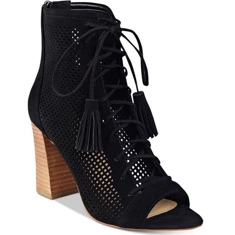 MARC FISHER Shaini Suede Perforated Lace-Up Peep-Toe Booties 9 Witchy Whimsigoth